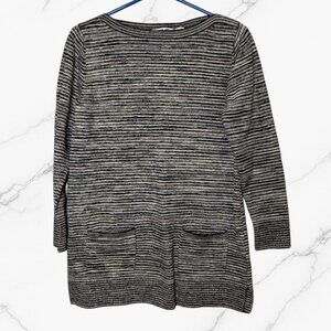 eight eight eight Tunic Sweater white black grey Stripe w/Pockets Cotton Size M